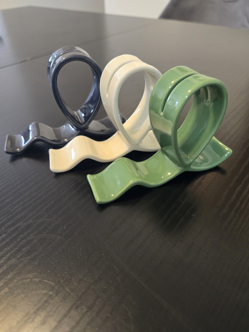 Gloss Glazed Ceramic Napkin Ring Set - Green, White & Gray